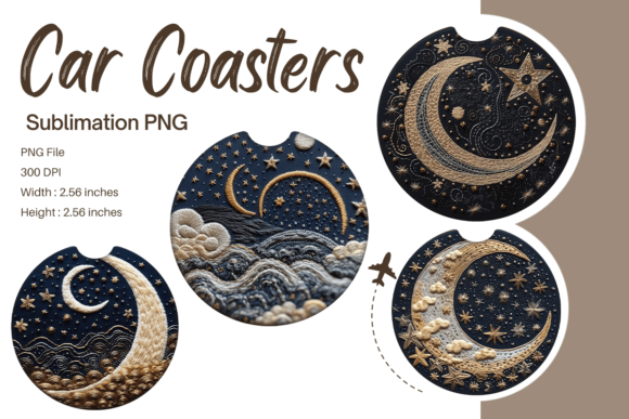 3D Moon Star Embroidery Car Coaster PNG Review