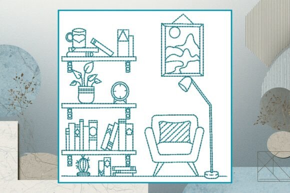 Bookshelf 3 Line Art - Six Sizes