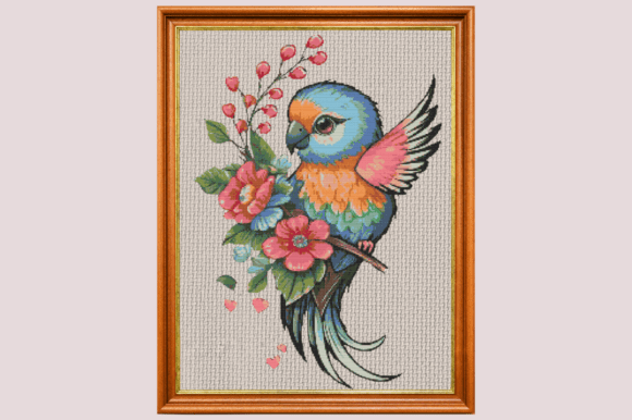 Cute Tropical Parrot Floral Cross Stitch