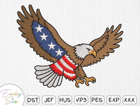 Patriotic Eagle Flying Embroidery Design